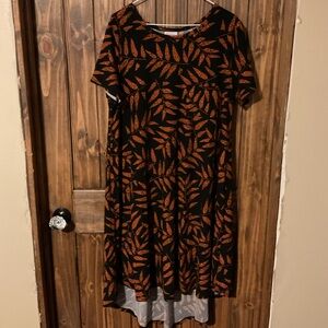 LuLaRoe Black and Orange Patterned Carly Dress
